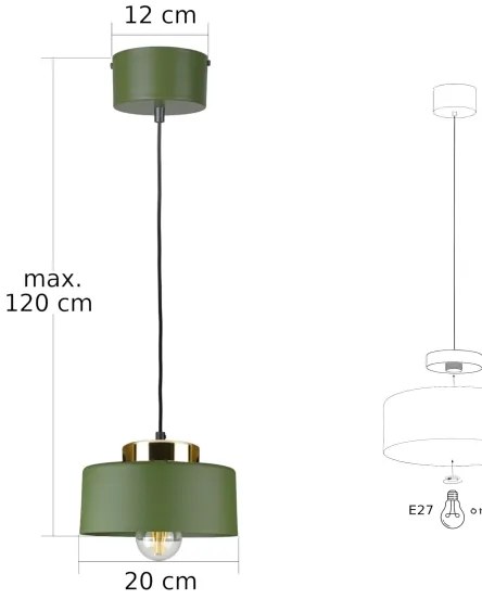 Lampada a sospensione con cavo IGNIA 1xE27/60W/230V verde/oro