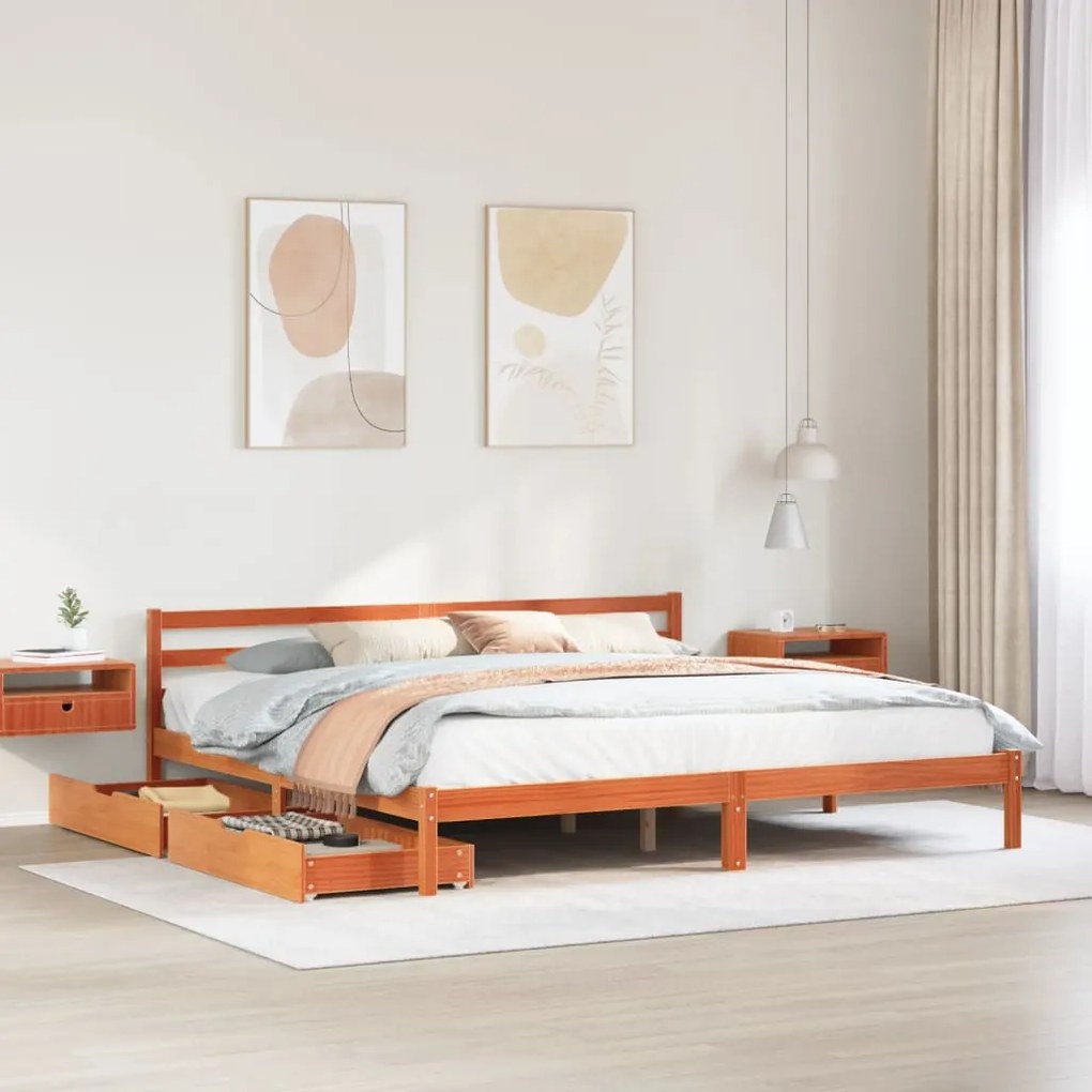 Letto Senza Materasso Marrone Cera 200x200 Cm İn Legno Di Pino /