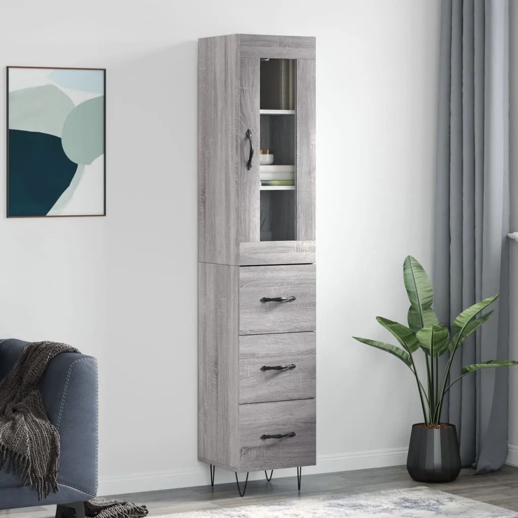 Credenza Grigio Sonoma 34,5x34x180 Cm İn Legno Multistrato /