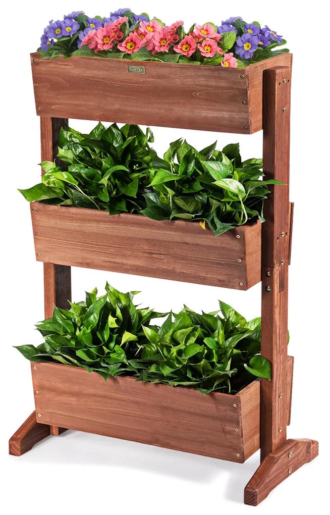 Costway Fioriera di legno con 3 livelli per interno ed esterno, Scaffale multilivello regolabile per piante Marrone