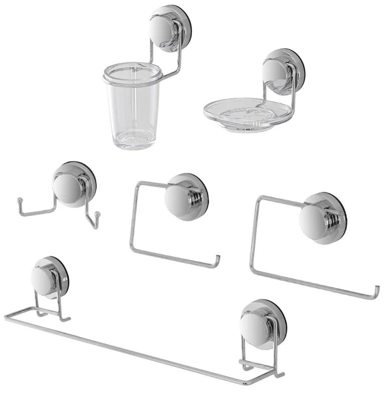 Set accessori a muro 6 pezzi in acciaio cromato fissaggio con ventosa   Dinamik