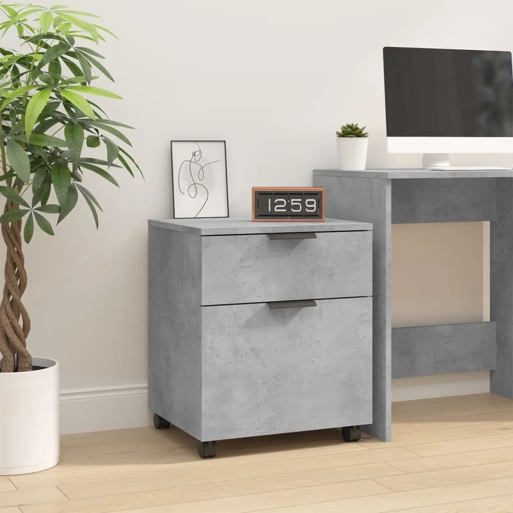 Schedario Con Ruote Grigio Cemento 45x38x54cm Legno Multistrato /