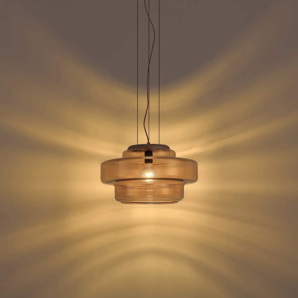 Lampada a Sospensione Retrò Bronzo Scuro con Vetro Ambrato - Barb