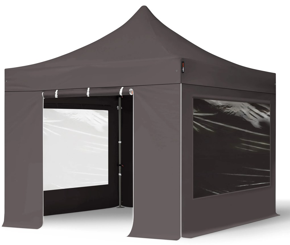 TOOLPORT 3x3m gazebo pieghevole con laterali (finestre panoramiche), PREMIUM acciaio, grigio scuro - (600025)