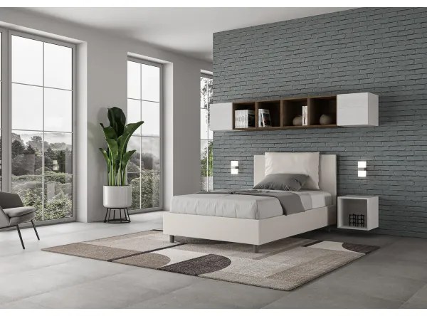 Letto una piazza e mezza contenitore imbottito 120x200 similpelle bianco Antea