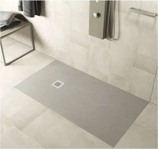 Piatto doccia in mineralmarmo 70x120 cm grigio chiaro effetto pietra con griglia e piletta sifonata