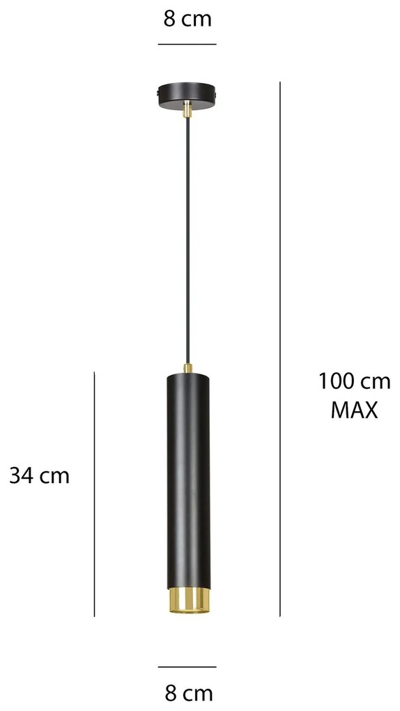 Sospensione 1 Luce Kibo In Acciaio Nero Con Tubolare In Nero E Oro