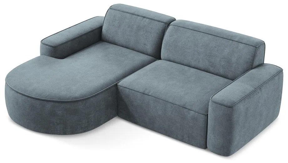 Divano angolare blu polveroso (con penisola a sinistra/con chaise lounge) con rivestimento in ciniglia Omao – Makamii