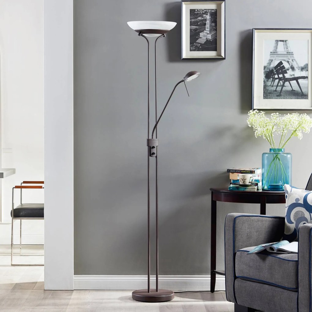 Lampada da terra con luce lettura Yveta Lindby, dimmerabile, Marrone / Ruggine, Soggiorno / Sala da pranzo, Metallo, Campagna / Rustiche, Lampada LED da terra