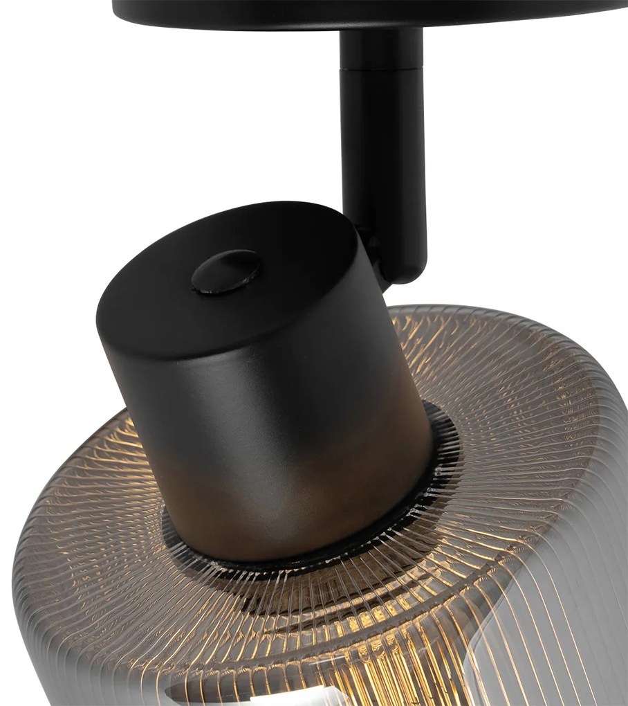 Faretto da soffitto Art Déco nero con vetro fumé regolabile - Laura
