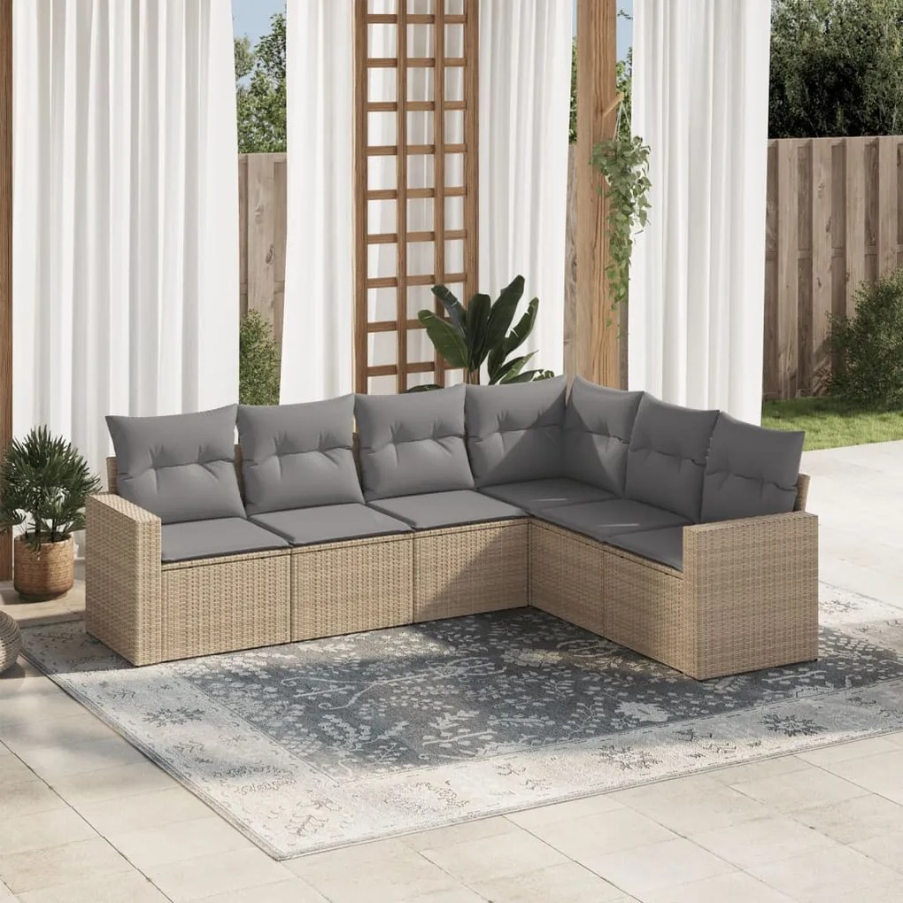 Set divano da giardino 6 pz con cuscini beige in polyrattan