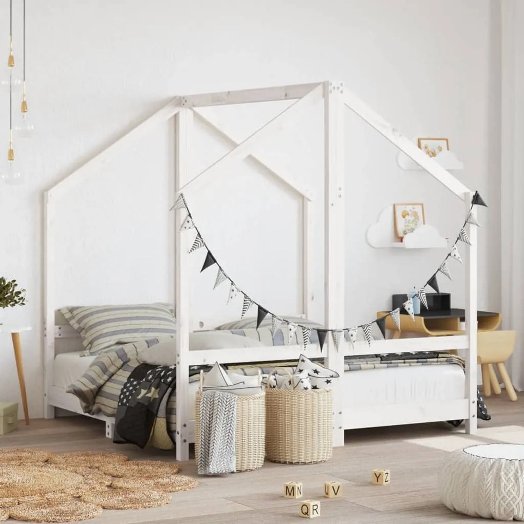 Giroletto Per Bambini Bianco 2x(70x140)cm Legno Massello Pino /