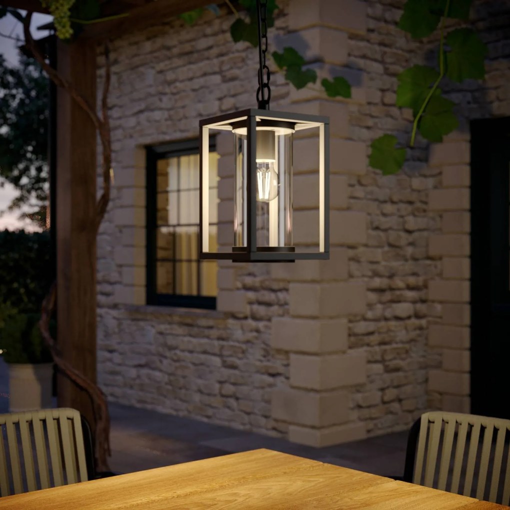 Lucande lampada a sospensione da esterno Ferda, 25 cm, antracite, IP44 Ferda Lucande, dimmerabile, Nero, Alluminio, Moderno