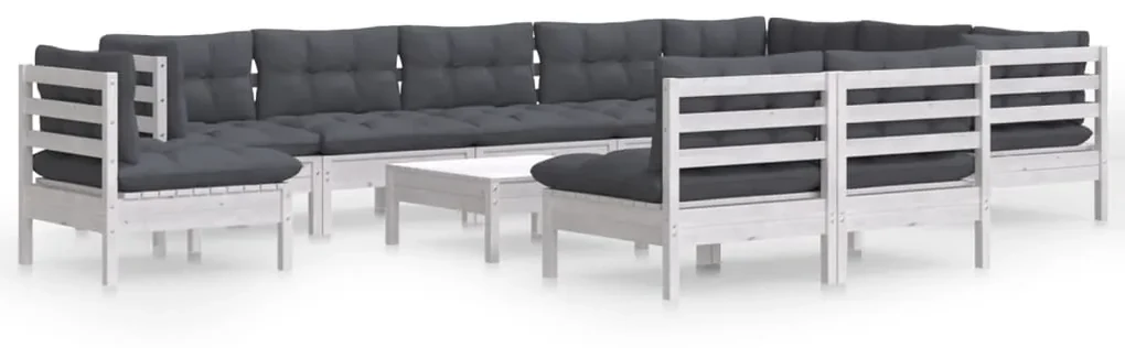 Set divani da giardino 11 pz con cuscini bianchi legno di pino