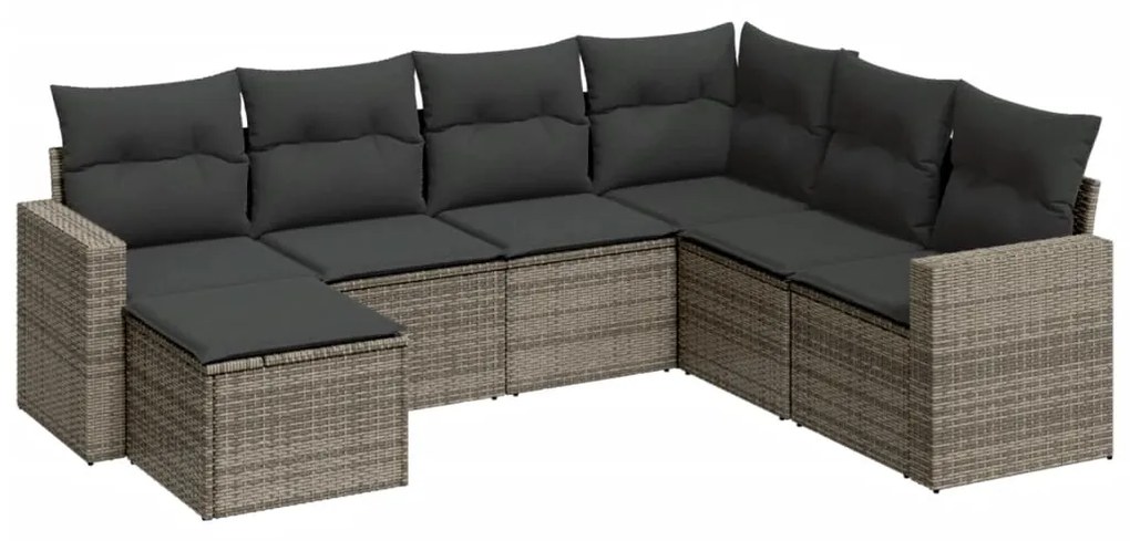 Set Divani da Giardino 7 pz con Cuscini Grigio in Polyrattan