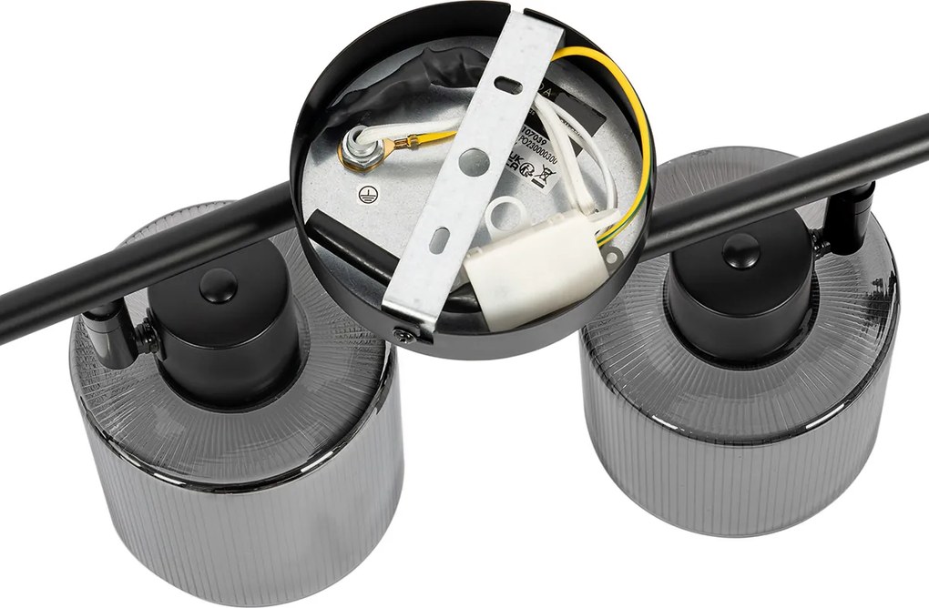 Faretto da soffitto nero con vetro fumé 4 luci orientabili - Laura