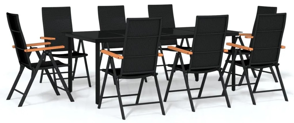Set da pranzo per giardino 9 pz con cuscini nero