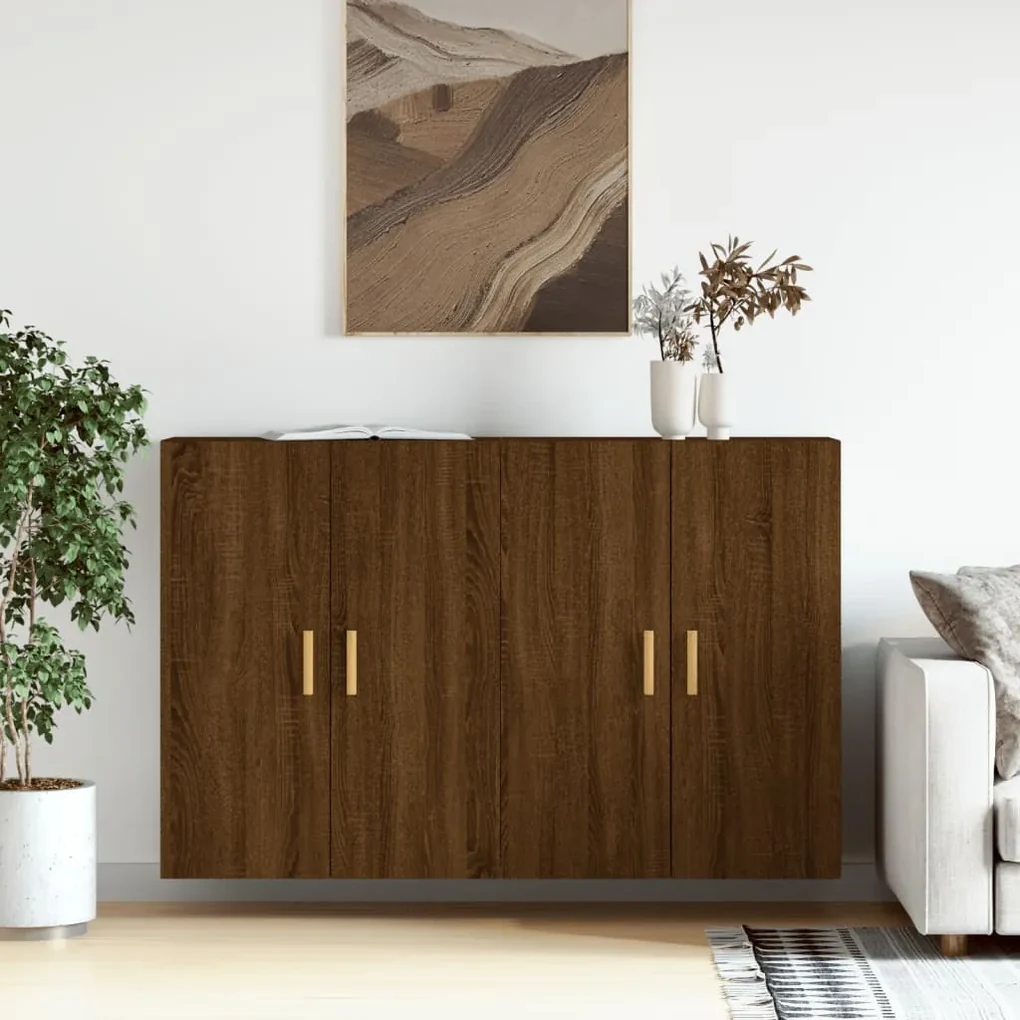 Armadietti a parete 2 pz rovere marrone in legno multistrato