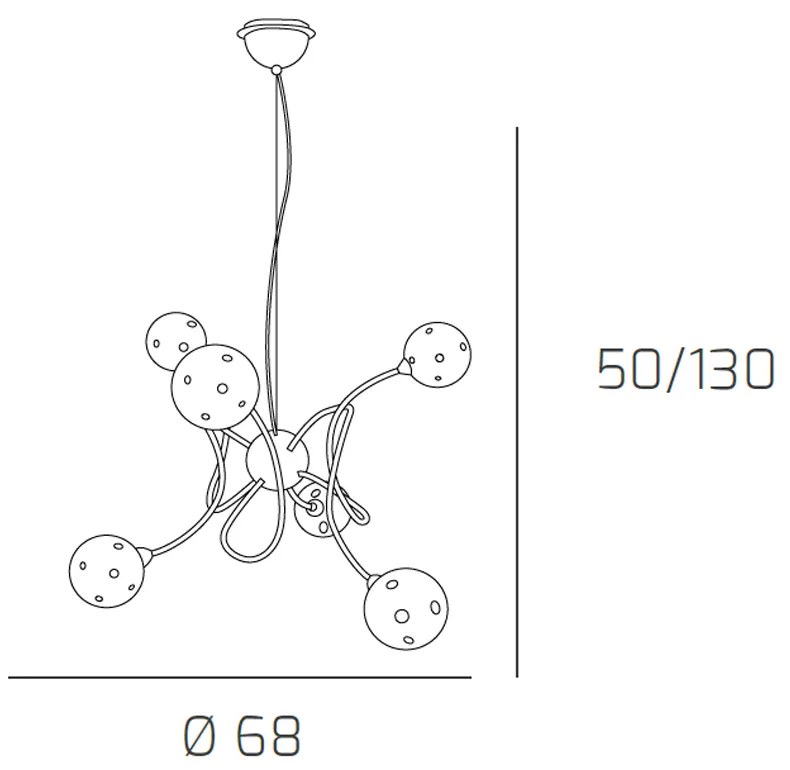 Sospensione Contemporanea Super Ball Metallo Cromo Vetro Pirex 6 Luci G9