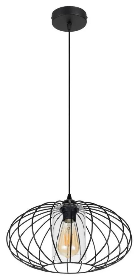 Lampadario a sospensione con filo CORRINI 1xE27/60W/230V diametro 34 cm nero/limpido