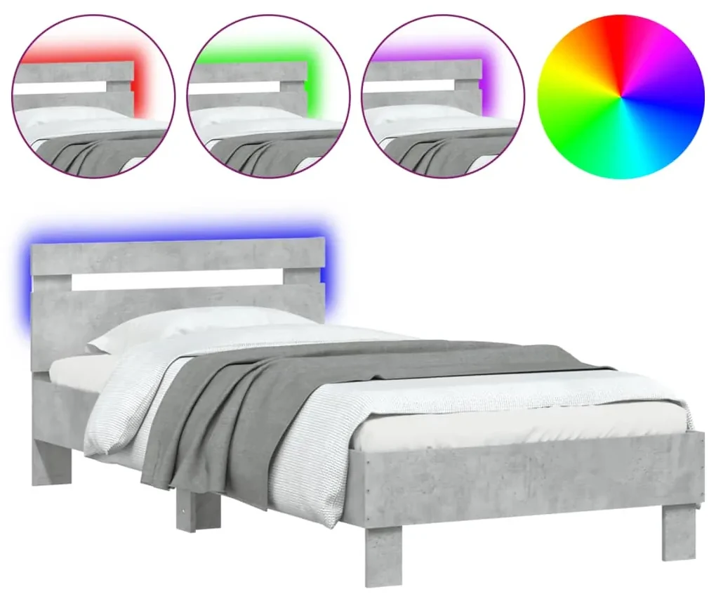 Giroletto con testiera e led grigio cemento 90x200 cm