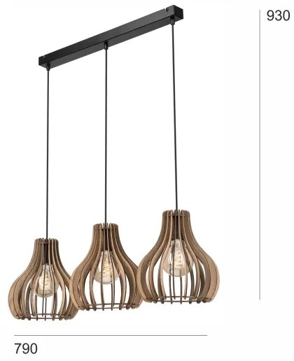 Lampadario a sospensione con filo TUCCI 3xE27/15W/230V quercia/nero