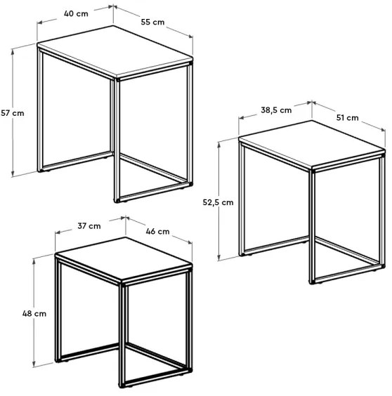 SET 3x Tavolino marrone
