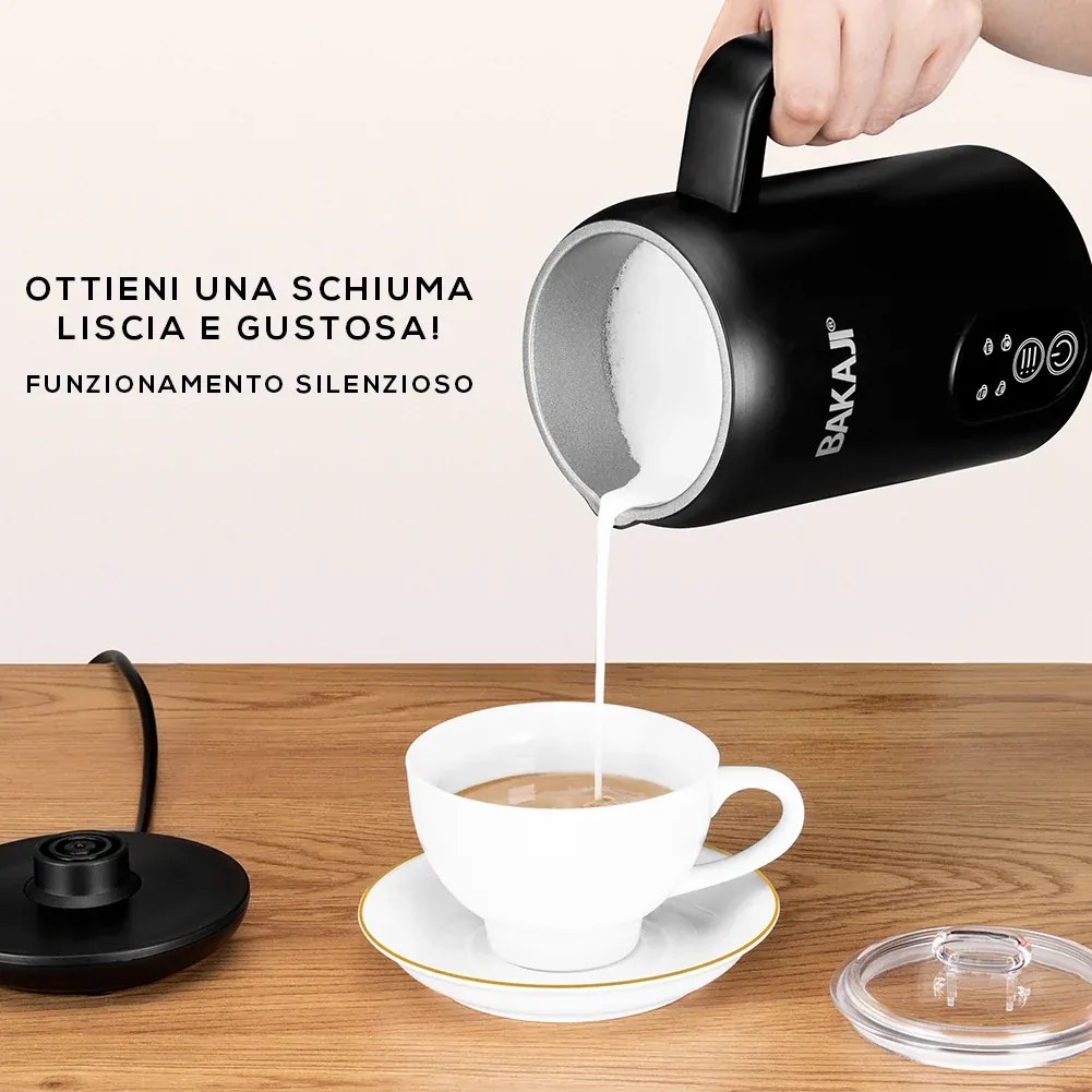 Montalatte Elettrico 500W Cappuccinatore Caldo Freddo Schiumatore Latte in Acciaio e PP Nero...