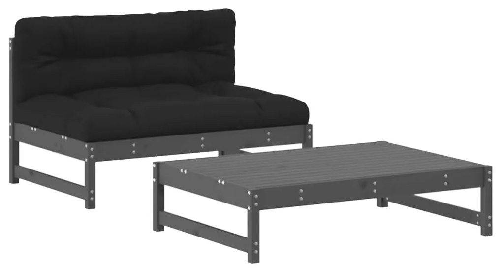 Set divani da giardino 2pz con cuscini in legno massello grigio