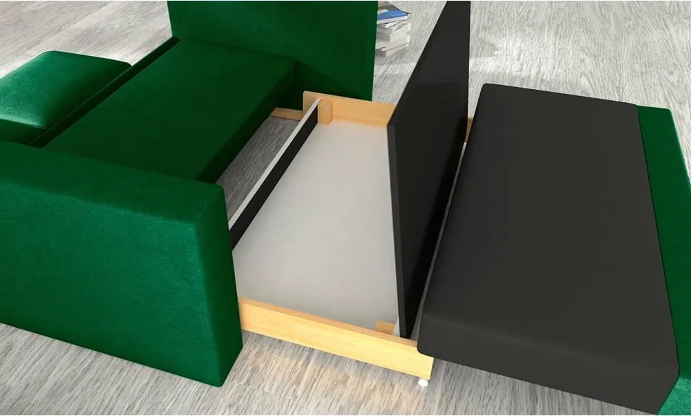 Divano verde allungabile/con contenitore e rivestimento in velluto 151 cm Wave – ELTAP