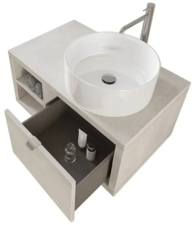 Mobile bagno sospeso moderno 81x50 cm grigio con 2 cassetti rallentati