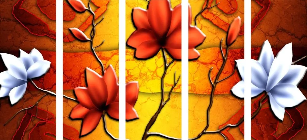 Quadri 5 pezzi – Fiori in stile etnico