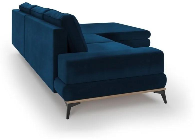Divano letto angolare blu royal con rivestimento in velluto, angolo destro Astre - Windsor &amp; Co Sofas