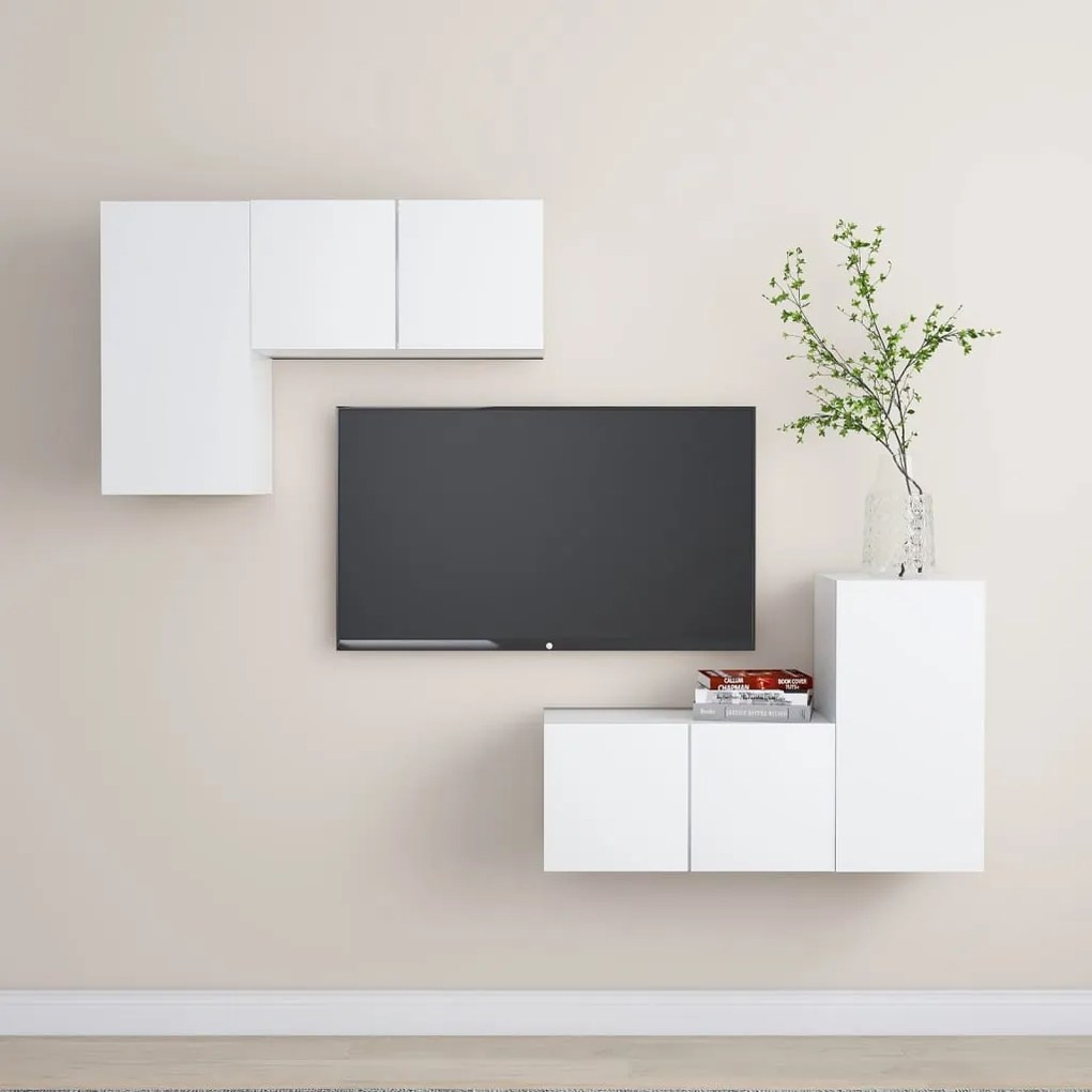 Set mobili tv 4 pz bianco in truciolato