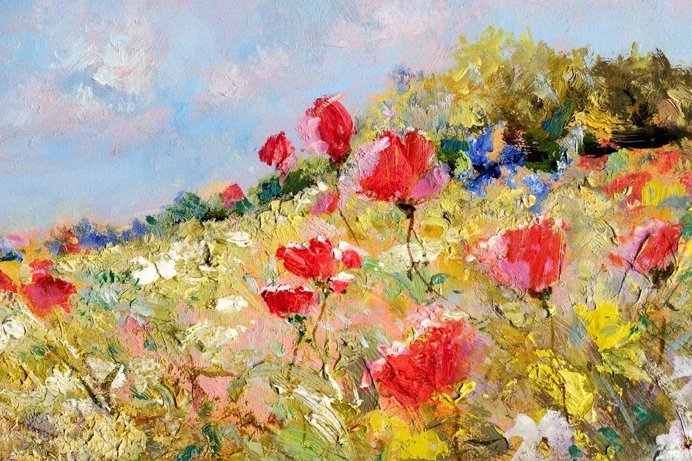 Quadro su tela – Papaveri dipinti sul prato