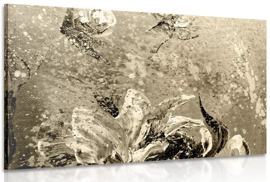 Quadro su tela – Peonie dipinte moderne in versione seppia