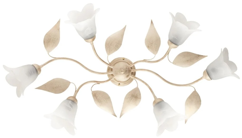 Plafoniera 6 Luci Olga Avorio Oro Ferro Battuto Vetro BeLight