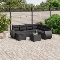 Set Divani da Giardino con Cuscini 8 pz Nero in Polyrattan 3264151