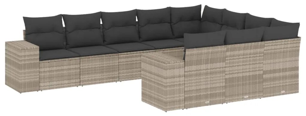 Set divano giardino 10 pz con cuscini grigio chiaro polyrattan