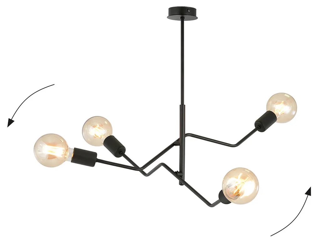 Sospensione Industrial 4 Luci Febe In Acciaio Nero E Bracci Regolabili