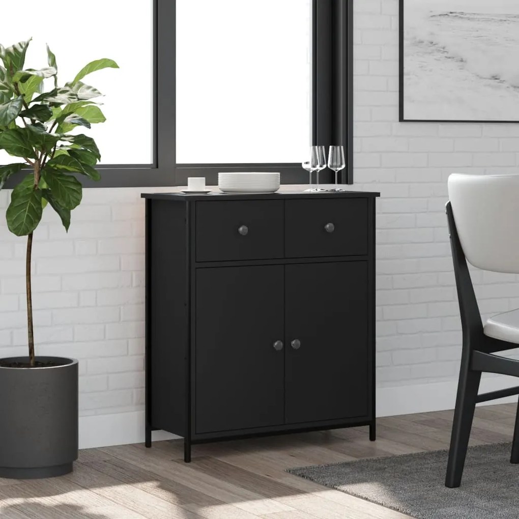 Credenza Nera 70x30x80 Cm İn Legno Multistrato /