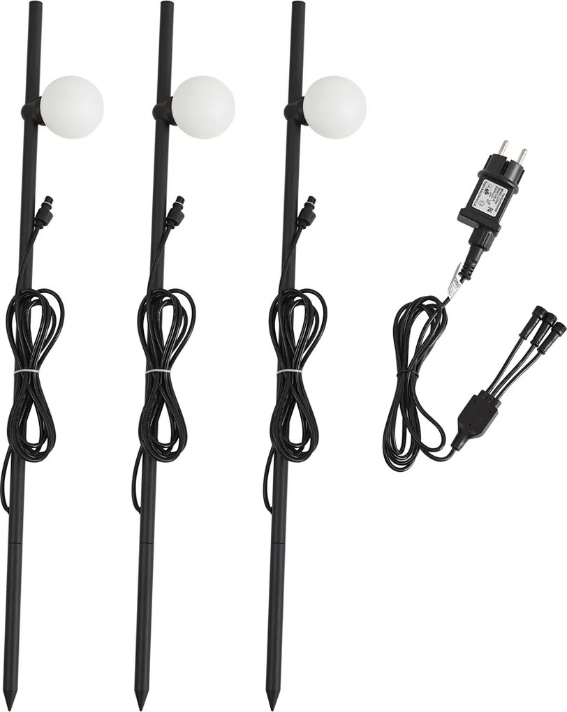 Set di 3 faretti da giardino a picchetto moderni neri con LED IP44 - Garly Ball