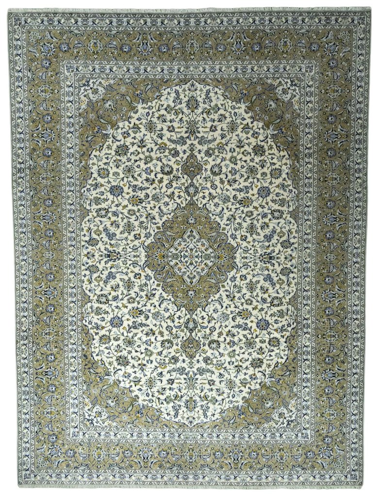 Kashan Tappeto 400x300 Beige (Iran) Annodato A Mano