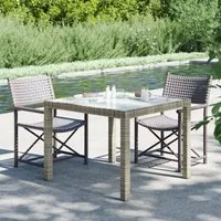 Tavolo Giardino 90x90x75cm Vetro Temperato e Polyrattan Grigio 316700