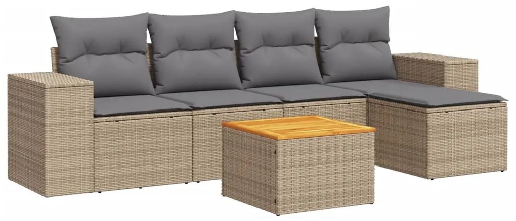 Set divano da giardino 6 pz con cuscini beige in polyrattan