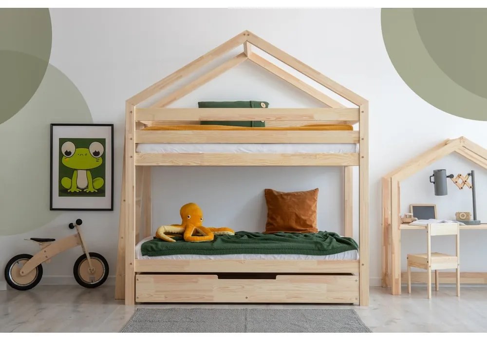 Letto da bambini di colore naturale con contenitore con rete inclusa 80x200 cm DMPB – Adeko
