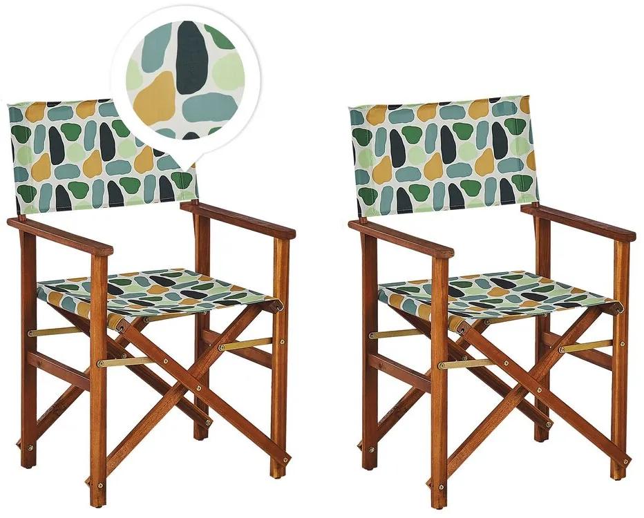 Set di 2 sedie legno di acacia scuro motivo geometrico grigio multicolore CINE Beliani