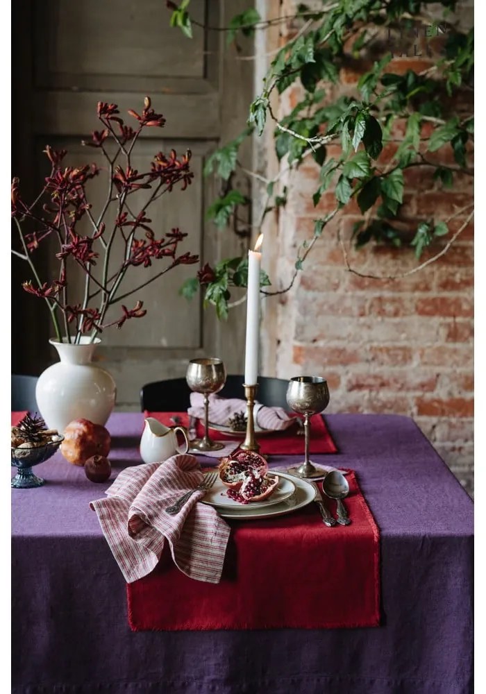 Sottobicchieri di colore rosso-naturale in set di 4 pezzi Red Natural Stripes - Linen Tales