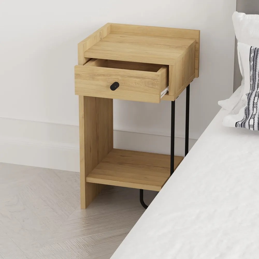 Comodino in rovere con ripiani in colore naturale Mercure - Marckeric