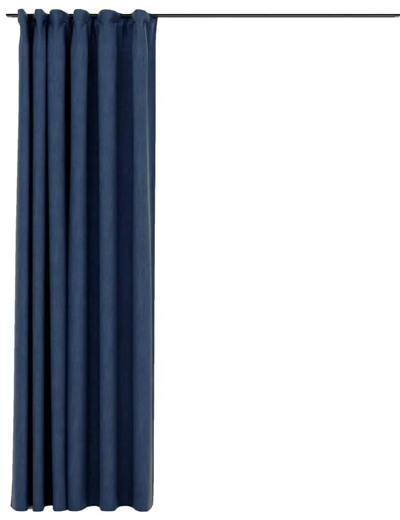 Tende Oscuranti con Ganci Effetto Lino Blu 290x245 cm